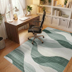 Serene Green Wavy Landscape Rug - Office View