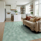 Serene Mint Hexagon Mosaic Rug Living Room View