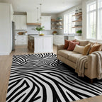 Sharp Contrast Zebra Swirl Rug - Living Room View