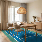 Simple Blue Court Lines Rug Dining Room View