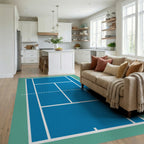 Simple Blue Court Lines Rug Living Room View