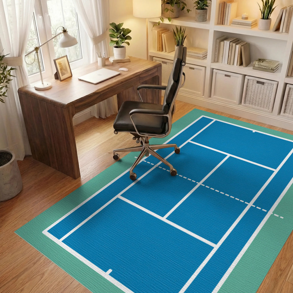 Simple Blue Court Lines Rug Office View
