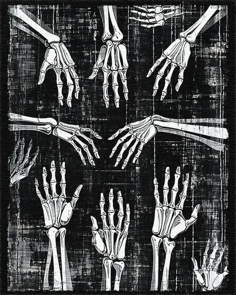 Skeleton Hands Black White Pattern Rug - Cutout View