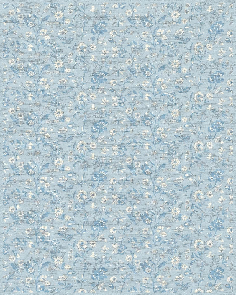 Sky Blue Floral Meadow Garden Rug - Cutout View