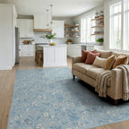 Sky Blue Floral Meadow Garden Rug Living Room View