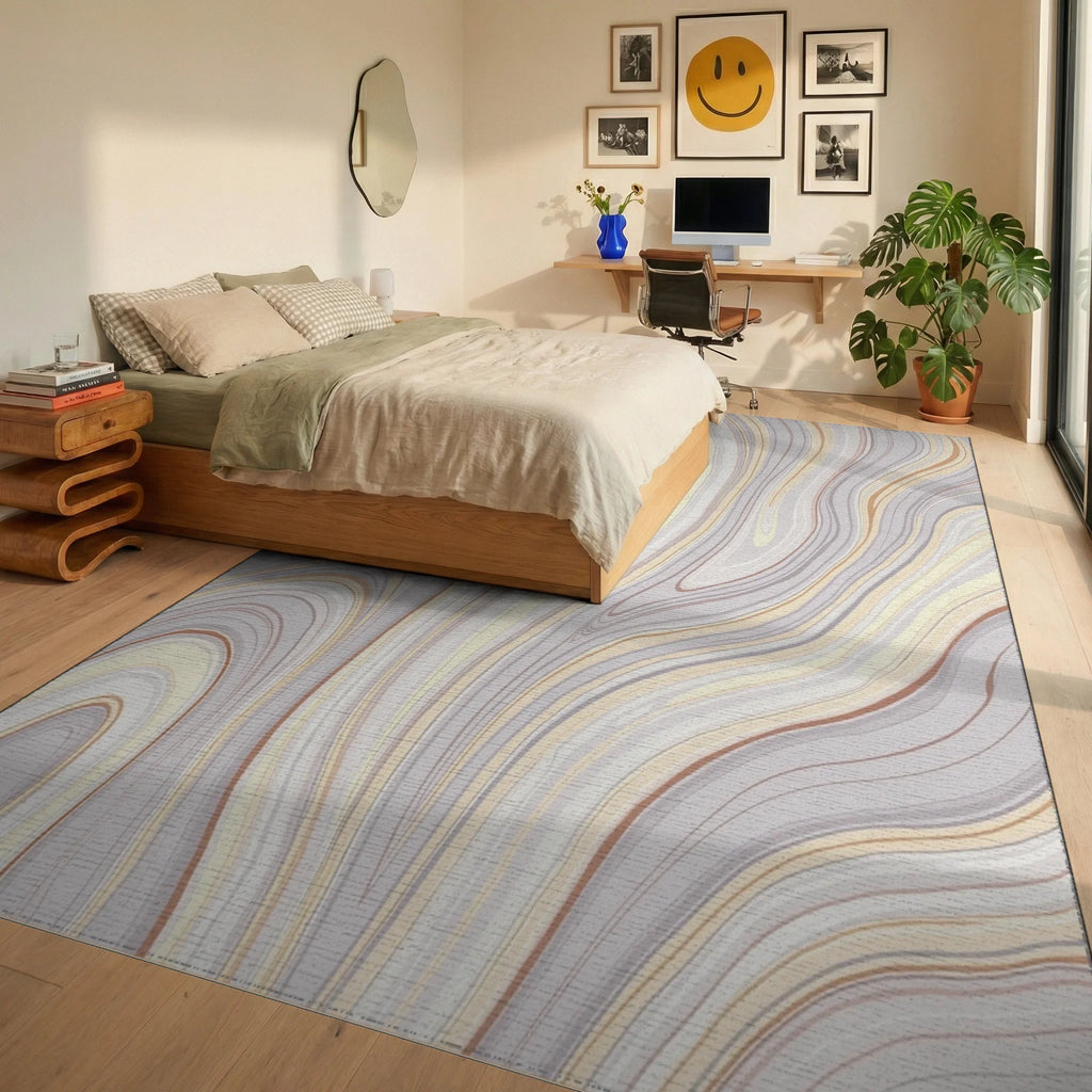 Soft Agate Swirl Pattern Rug Bedroom View