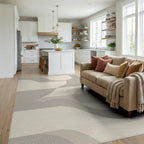Soft Beige Abstract Wave Curves Rug - Living Room View
