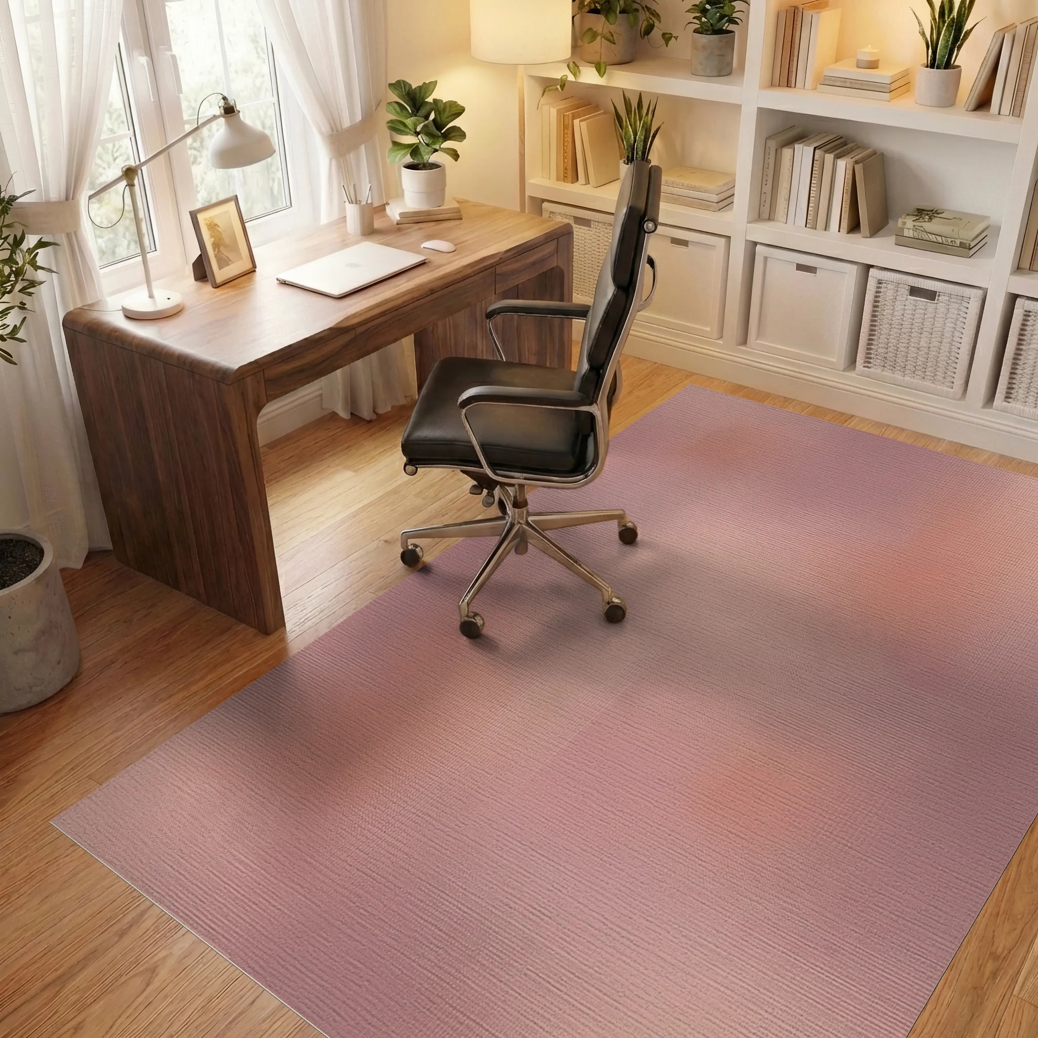 Soft Blended Rose Quad Panel Rug Office View