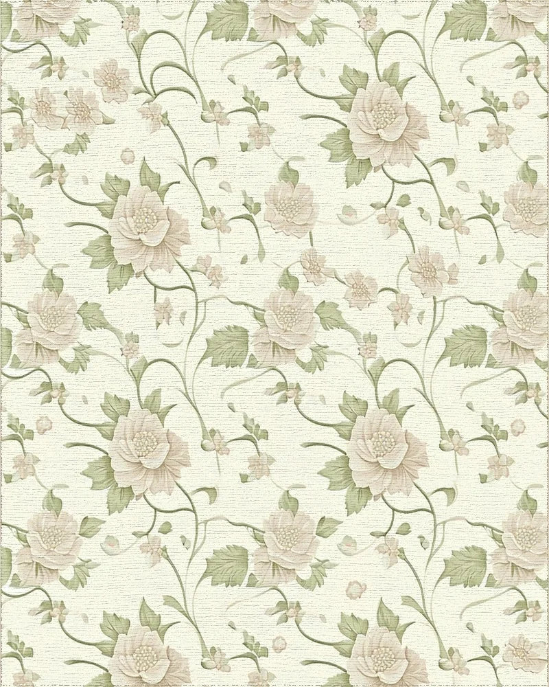 Soft Blush Floral Vine Pattern Rug - Cutout View