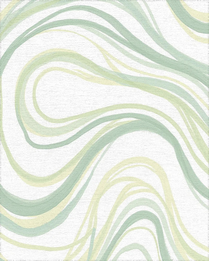 Soft Green Abstract Wavy Stripes Rug - Cutout View