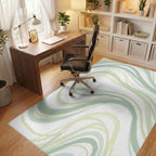 Soft Green Abstract Wavy Stripes Rug Office View