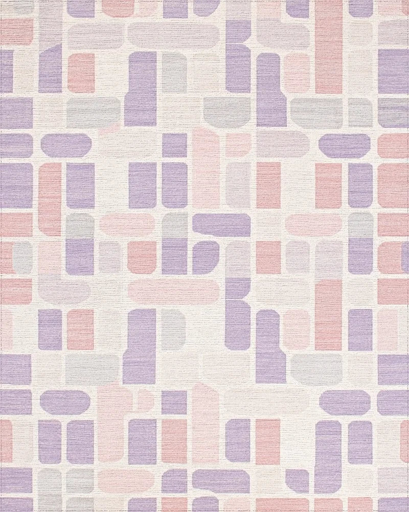 Soft Lavender Pink Geometric Blocks Rug - Cutout View