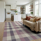 Soft Mauve Plaid Checkered Rug Living Room View