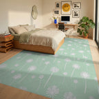 Soft Mint Dandelion Field Pattern Rug Bedroom View