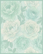 Soft Mint Floral Peony Rose Art Rug - Cutout View