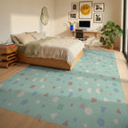 Soft Mint Geometric Confetti Scatter Rug Bedroom View