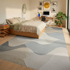 Soft Neutral Wave Landscape Rug - Bedroom View