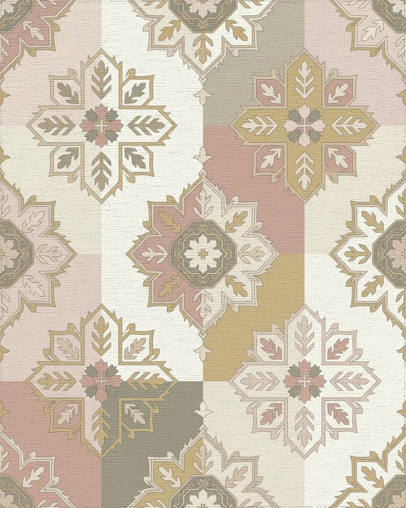 Soft Pastel Geometric Medallion Rug - Cutout View