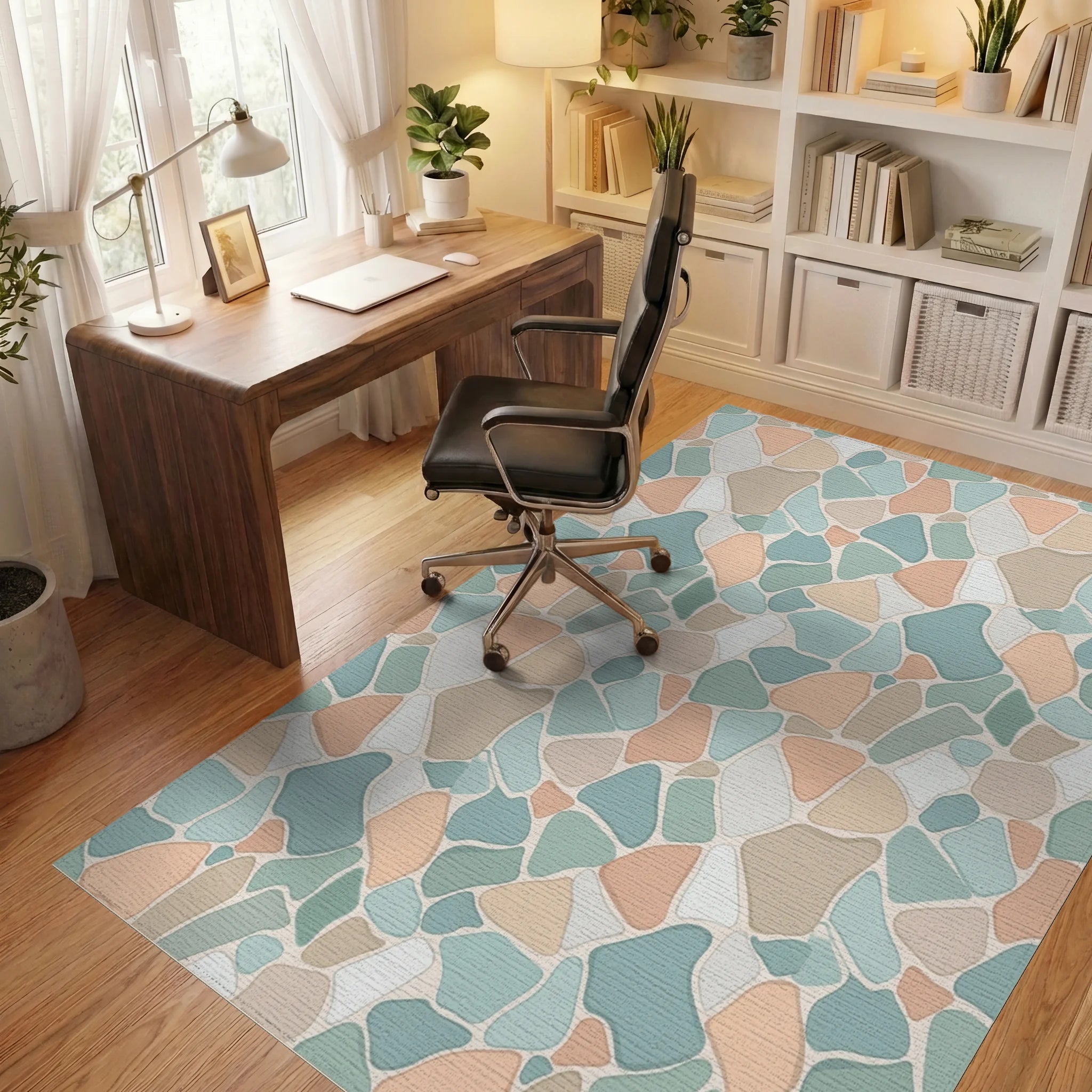 Soft Pastel Irregular Stone Mosaic Rug Office View