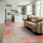 Soft Peach Blended Organic Shapes Rug - Living Room View
