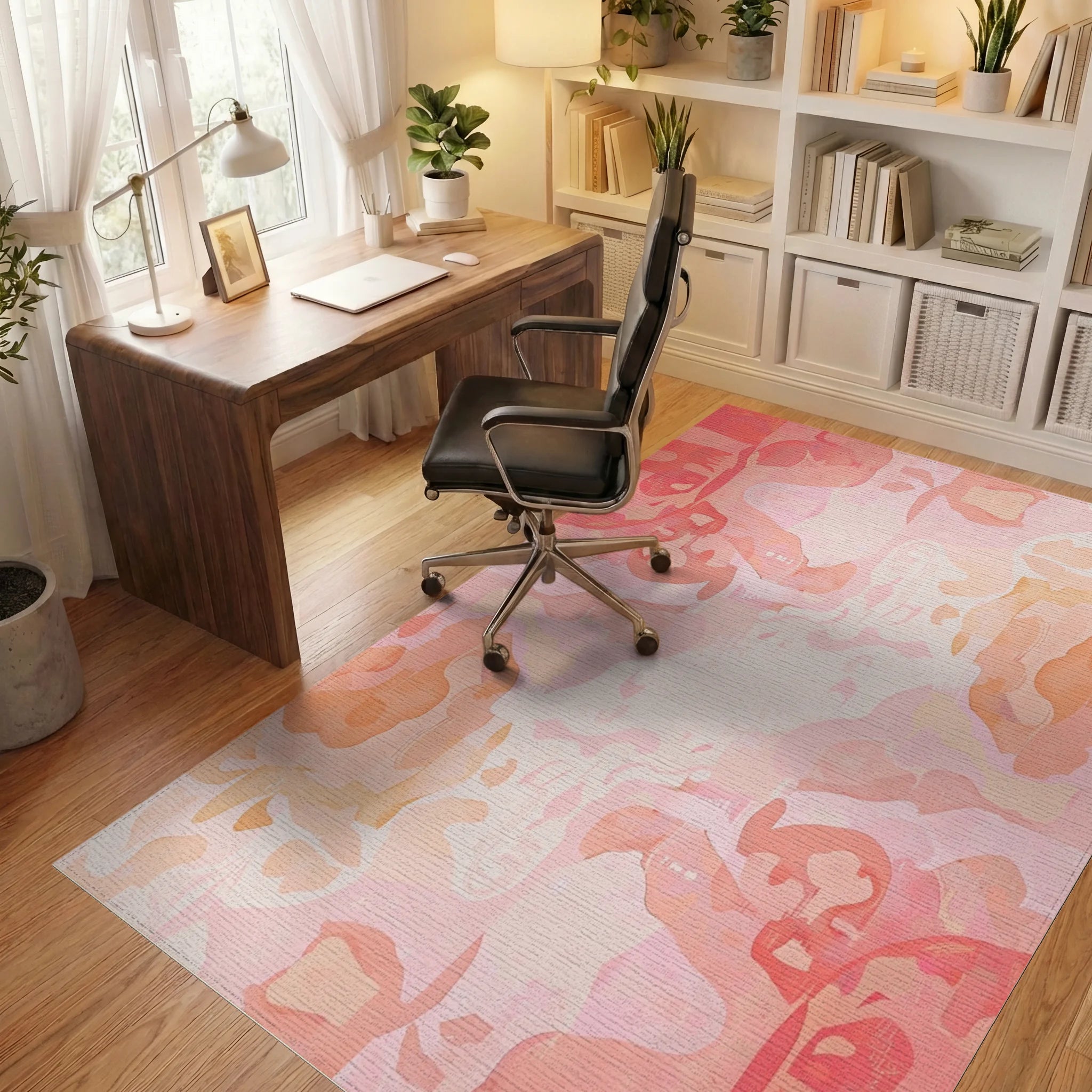 Soft Peach Blended Organic Shapes Rug - Office View