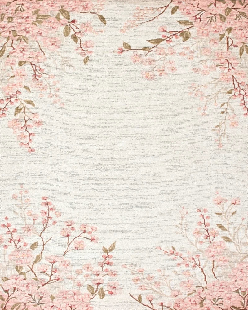Soft Pink Cherry Blossom Branches Rug - Cutout View