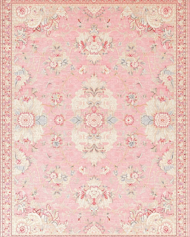 Soft Pink Floral Medallion Garden Rug - Cutout View