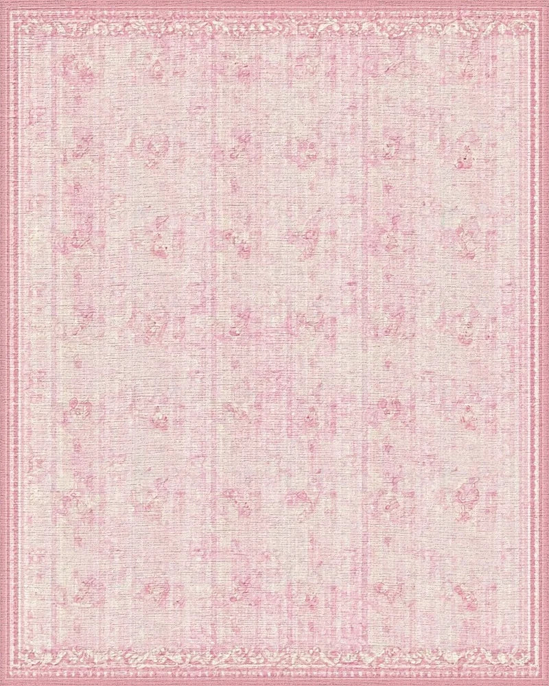 Soft Pink Floral Textured Medallion Rug - Cutout View