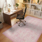 Soft Pink Floral Textured Medallion Rug - Office View