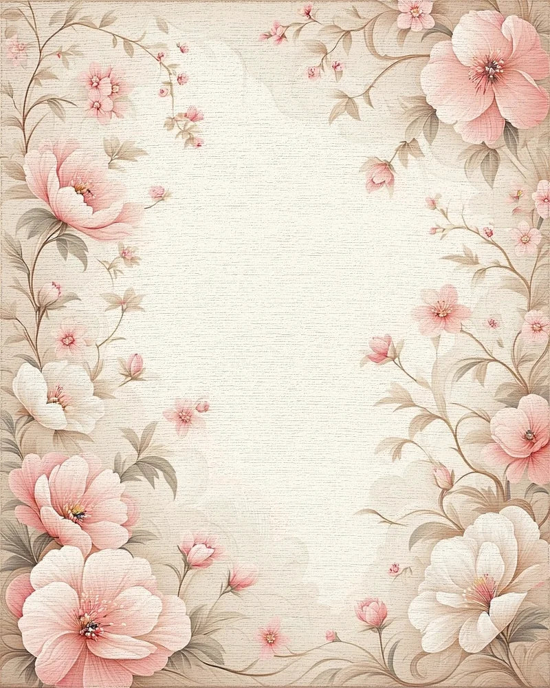 Soft Pink Floral Vine Border Rug - Cutout View
