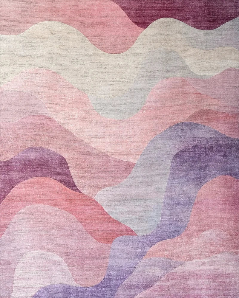 Soft Pink Purple Gradient Waves Rug - Cutout View