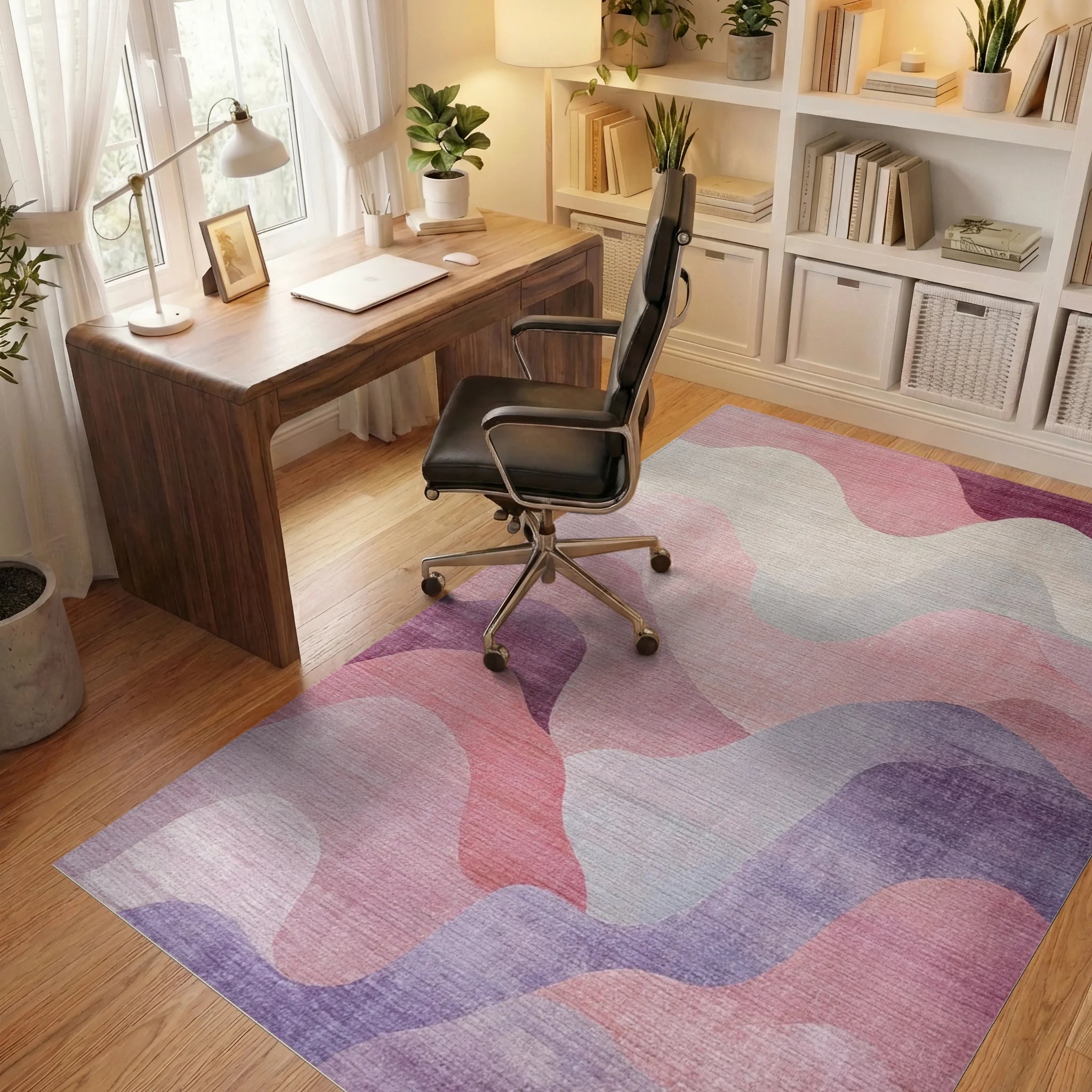 Soft Pink Purple Gradient Waves Rug - Office View
