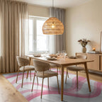 Soft Pink Wavy Stripes Design Rug - Dining Room View