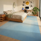Soft Sky Blue Geometric Overlay Rug Bedroom View
