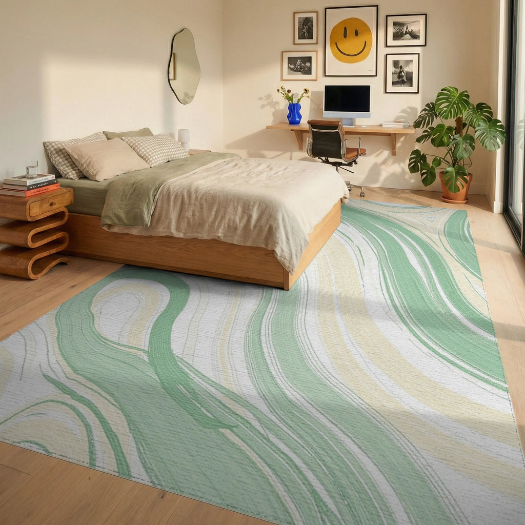 Soft Swirls Pastel Lines Rug - Bedroom View