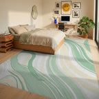 Soft Swirls Pastel Lines Rug - Bedroom View