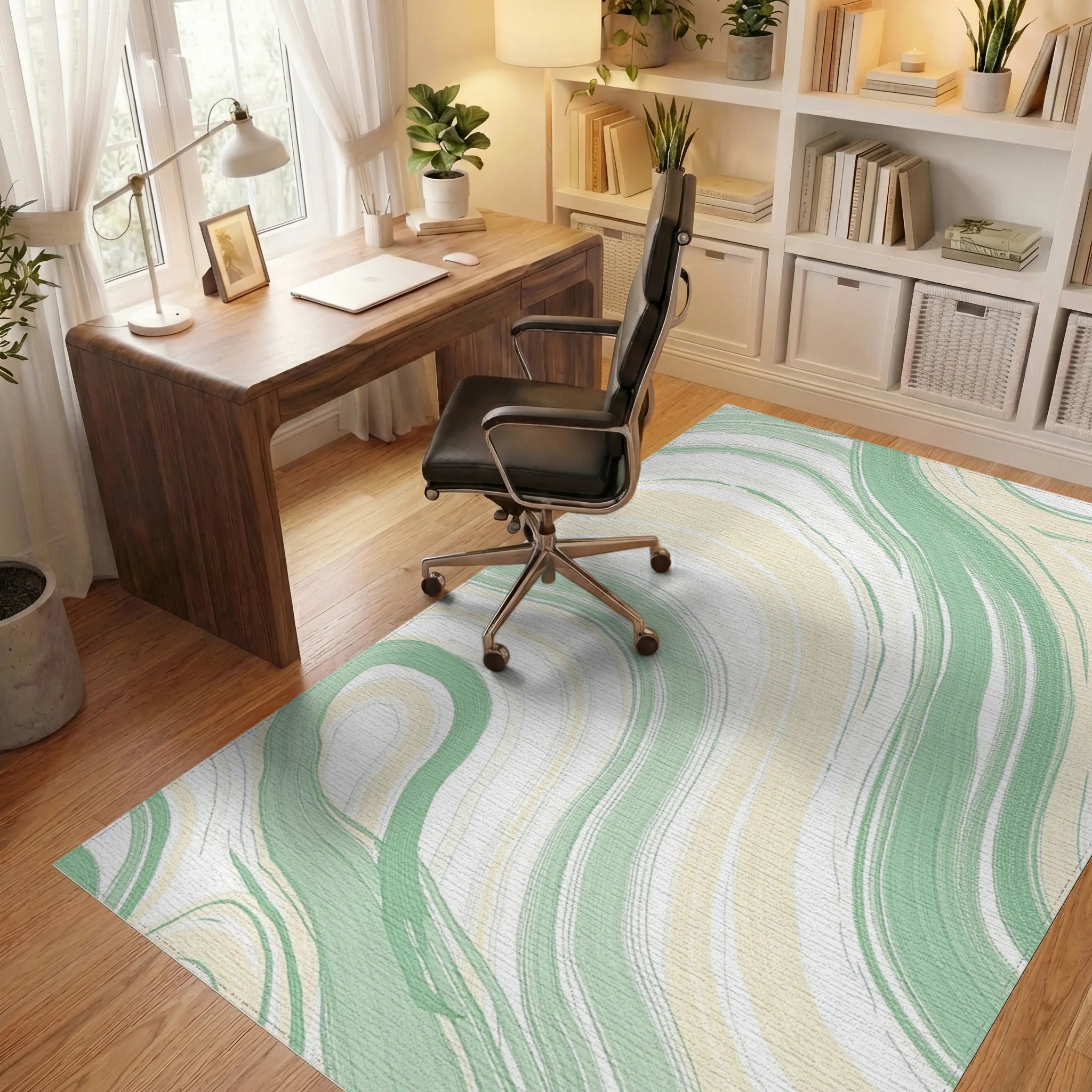 Soft Swirls Pastel Lines Rug - Office View