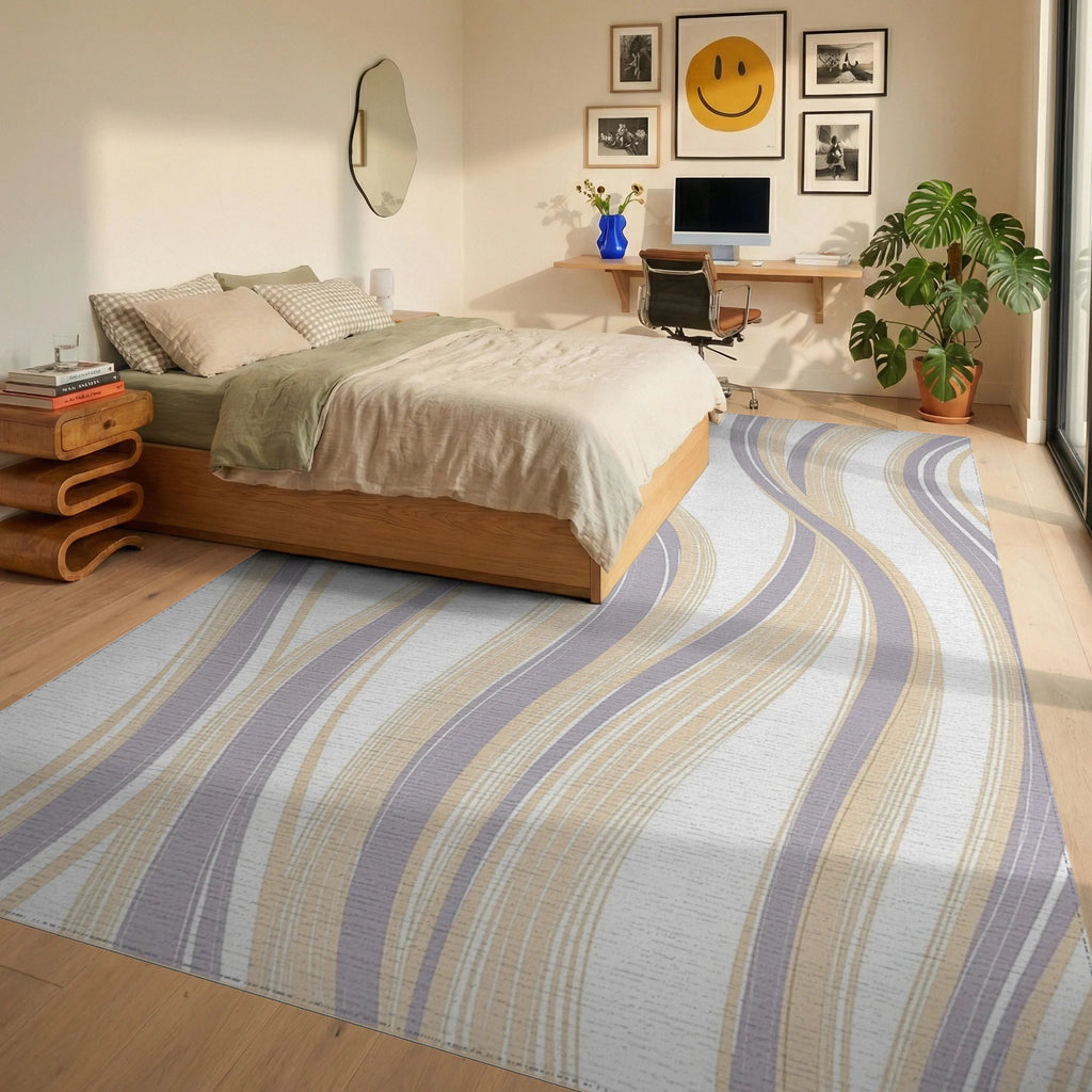 Soft Wavy Lines Pattern Rug Bedroom View