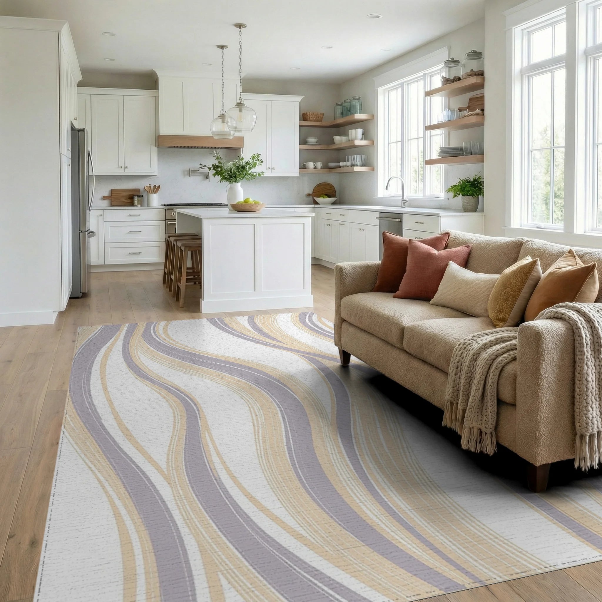 Soft Wavy Lines Pattern Rug Living Room View