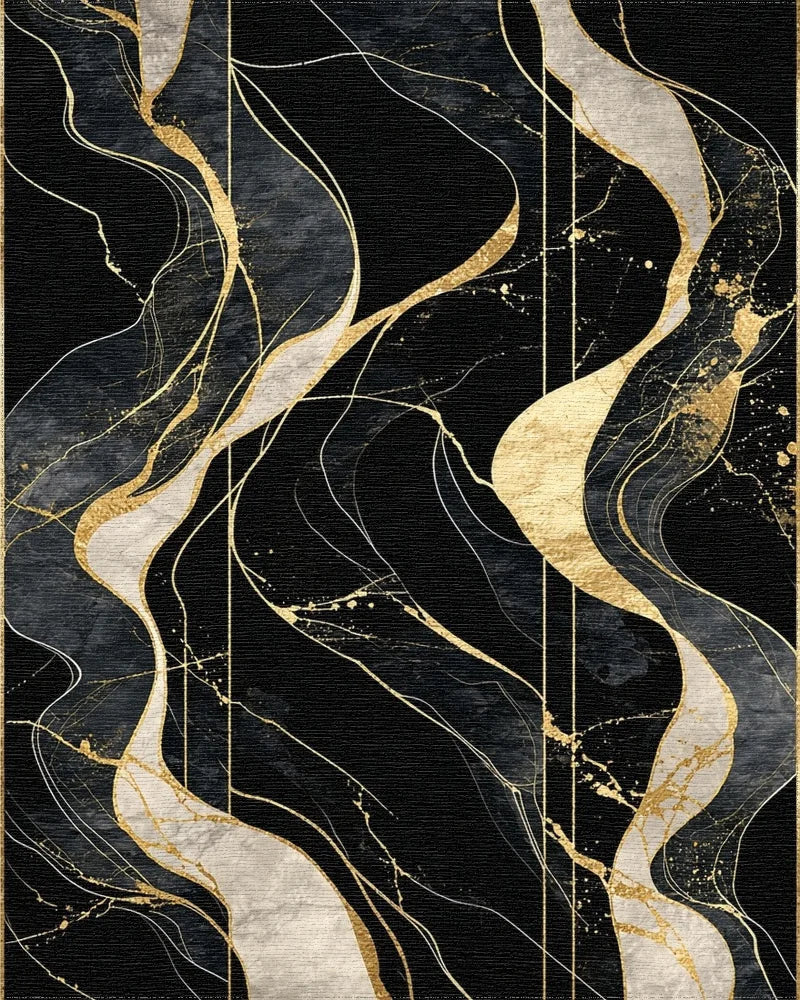 Sophisticated Black Gold Veins Rug - Cutout View