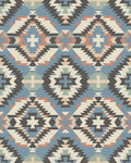 Southwestern Geometric Medallion Cream Blue Rug - Cutout View