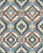 Southwestern Geometric Medallion Cream Blue Rug - Cutout View