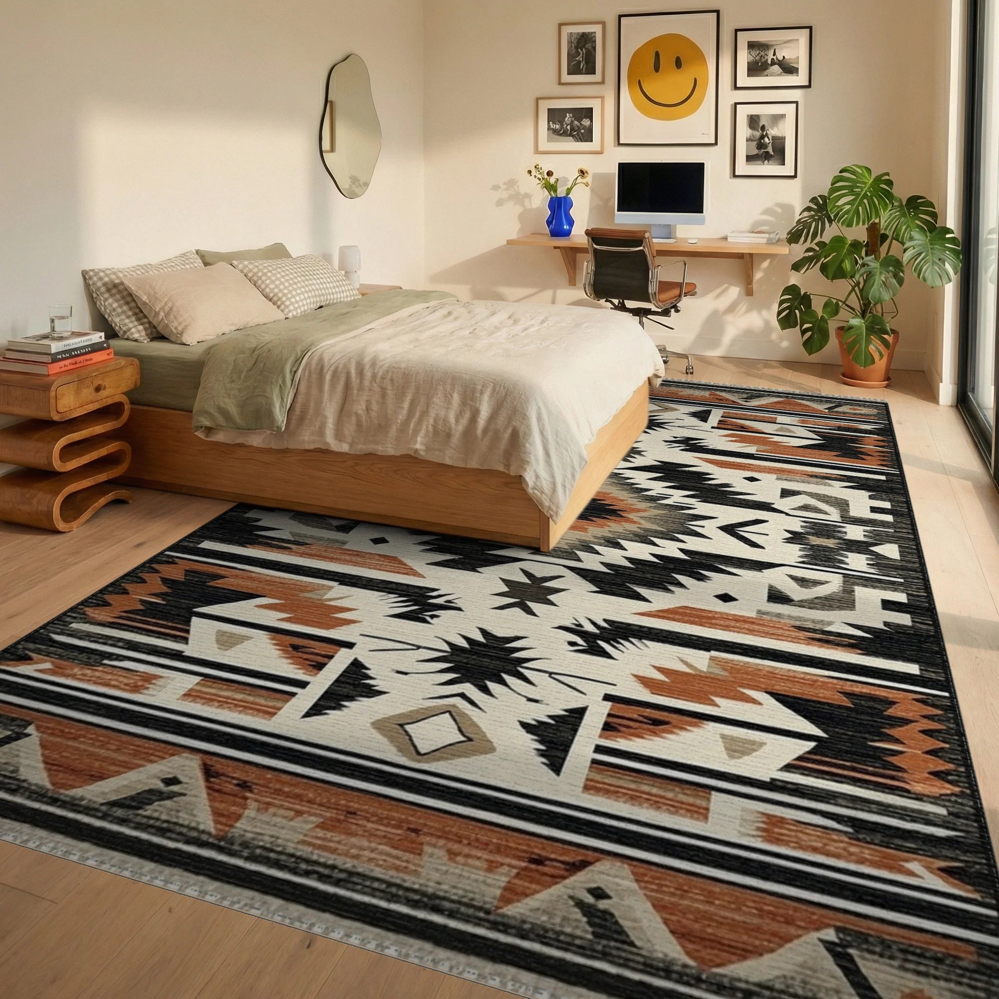 Southwestern Native American Geometric Rug - Bedroom View