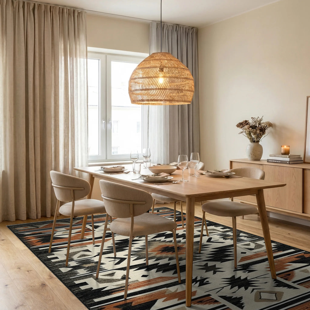 Southwestern Native American Geometric Rug - Dining Room View