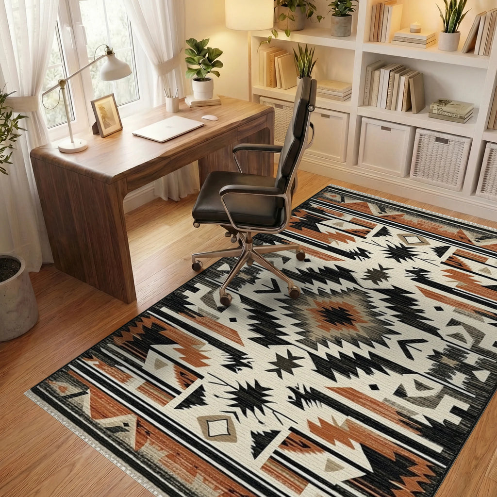 Southwestern Native American Geometric Rug - Office View