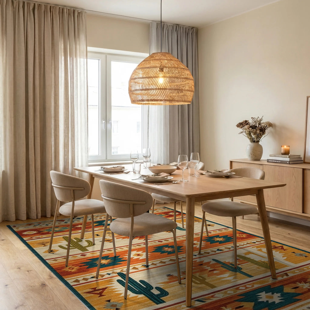 Southwestern Saguaro Desert Sunset Rug - Dining Room View