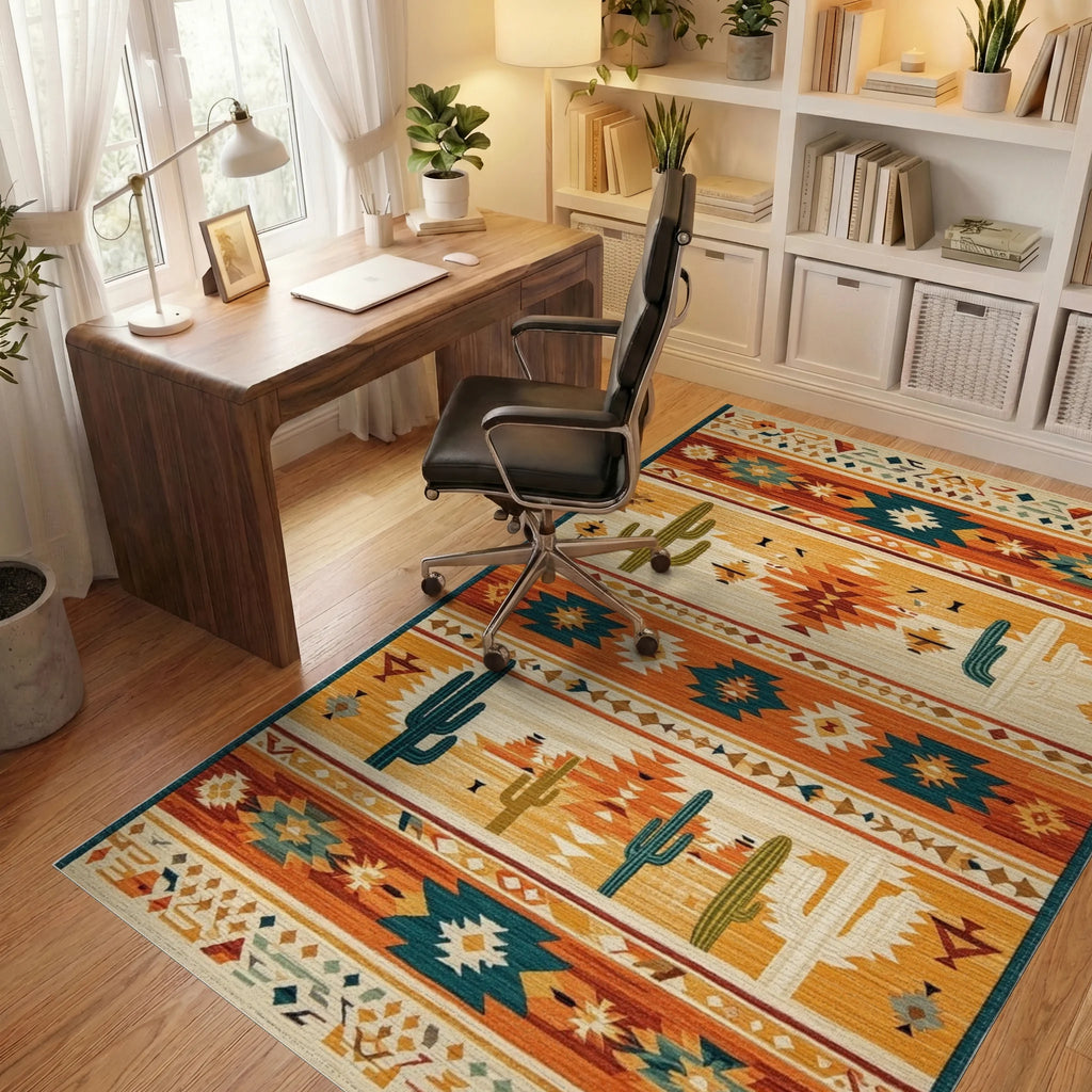Southwestern Saguaro Desert Sunset Rug - Office View