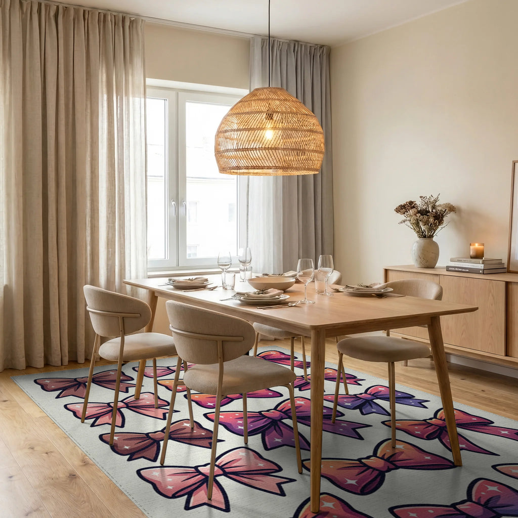 Sparkling Bow Assorted Color Collection Rug Dining Room View