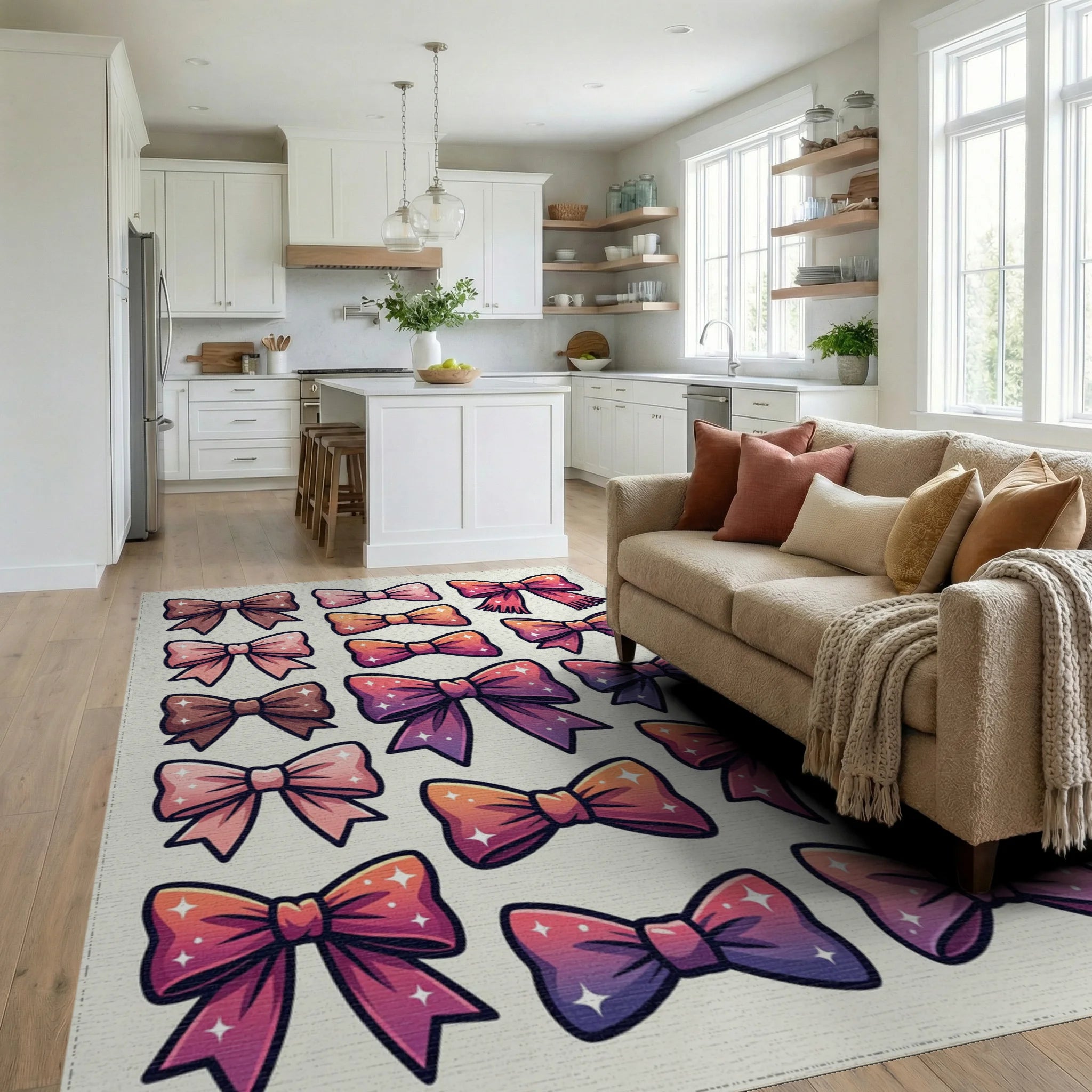 Sparkling Bow Assorted Color Collection Rug Living Room View