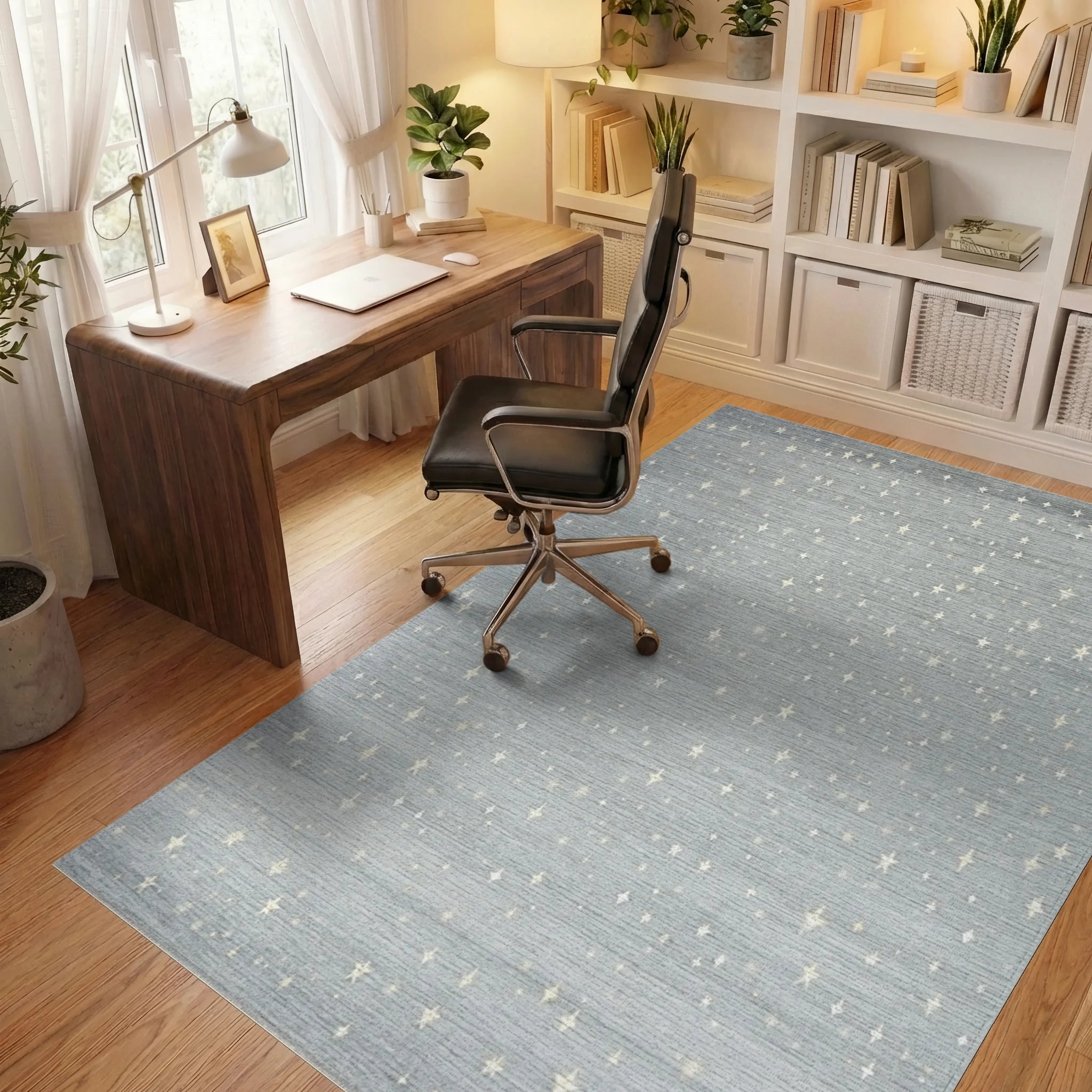 Sparkling Star Patterned Area Rug - Office View